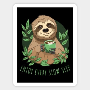 Enjoy Life, Cute Sloth With Coffee Magnet